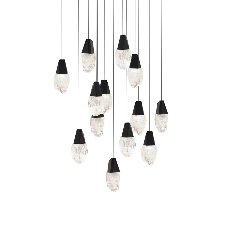 Martini 13 Light Crystal LED Multi-Light Pendant, Clear, Black