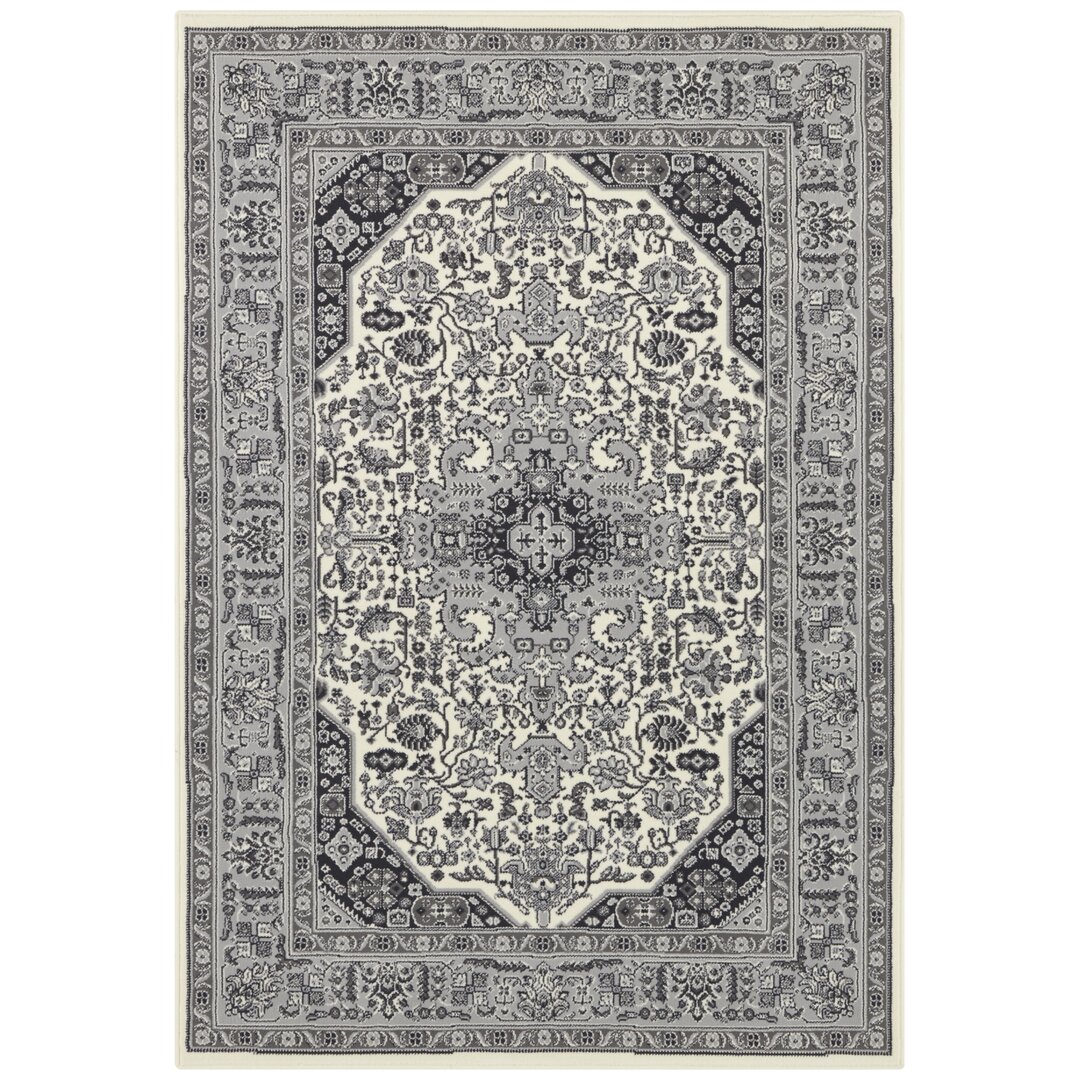 Skazar Isfahan Orient Teppich - Kurzflor Orientalisch für Wohnzimmer, Esszimmer, Flur - Grau Creme