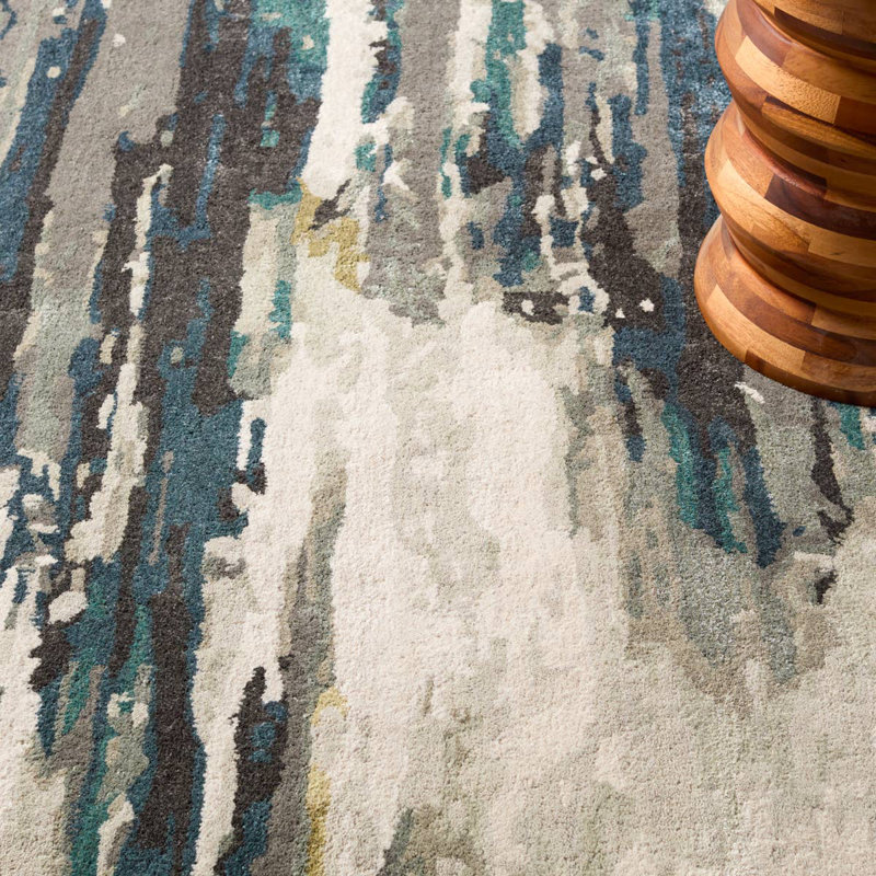 Tapis touffeté à la main à motif abstrait beige / vert / gris Fairlop, Rectangle 9 pi x 13 pi