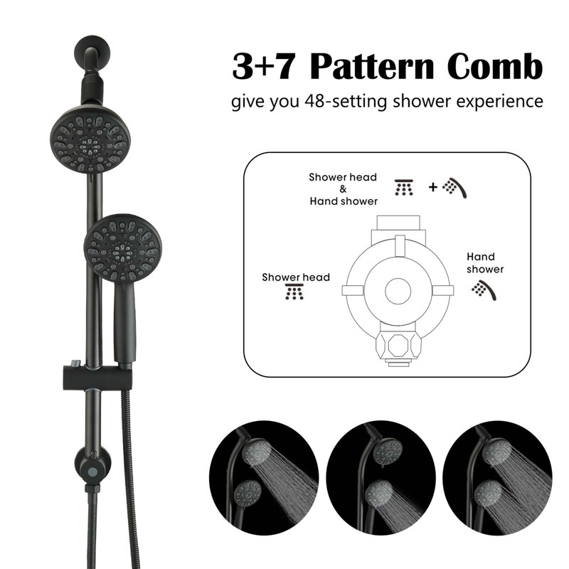 7-Spray Dual Shower System with Handheld Shower Head, Matte Black
