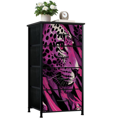 Commode audacieuse pour la chambre à coucher avec 4 tiroirs de rangement Commode graphique zébrée léopard dynamique