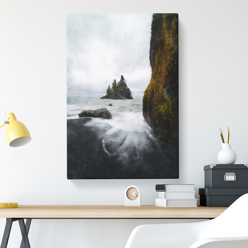 Ocean View From Black Sand Beach Iceland - Wrapped Canvas, 50cm H x 35cm W x 3cm D