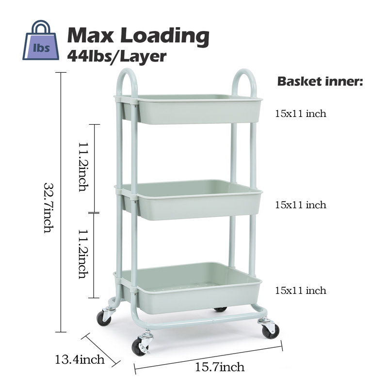 Stainless Steel Utility Rolling Cart, Metal Cart,3 Tier Rolling Cart,Utility Cart with Wheels,Bathroom Cart,Salon Trolley Cart,Kitchen Storage Cart