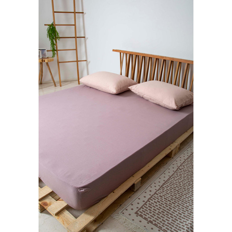 Drap-housse 100% coton 144 fils Helfried, Lilas