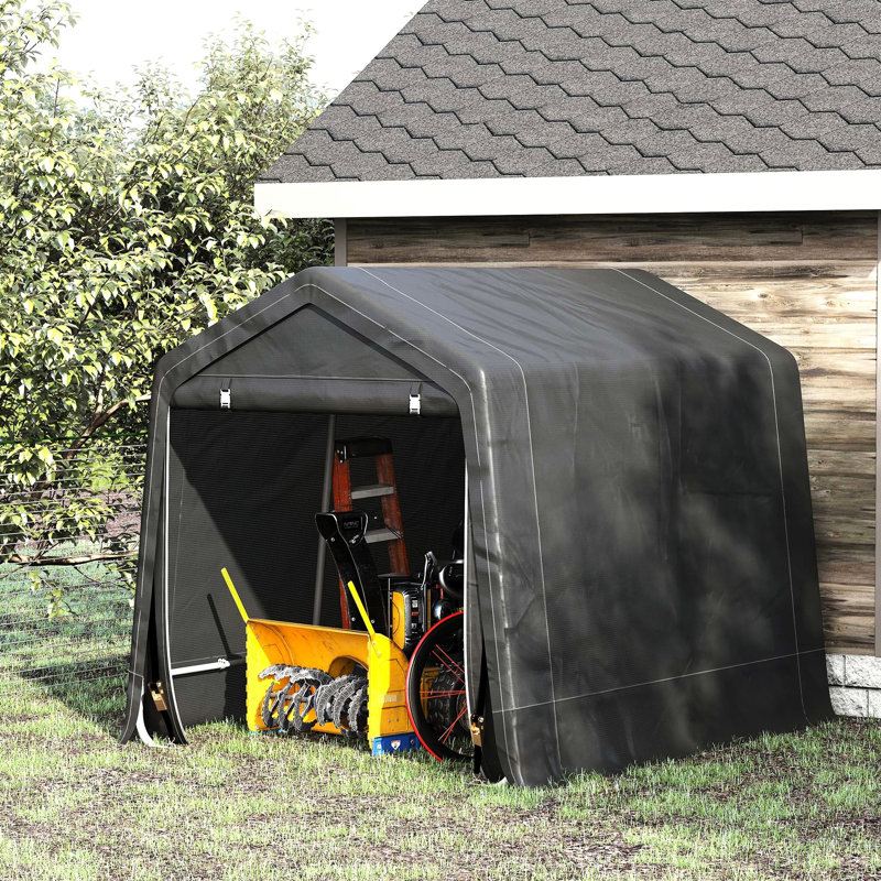 Abri d'auto 9 'x 8', tente de rangement robuste avec protection, pour vélo, outils de jardinage, abri de garage gris foncé, housse de 8 'et portes à double fermeture à glissière