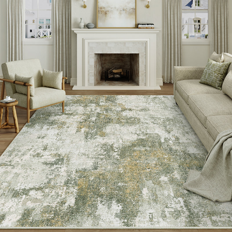 Tapis lavable abstrait moderne avec envers antidérapant laun laun, Rectangle 8 pi x 10 pi