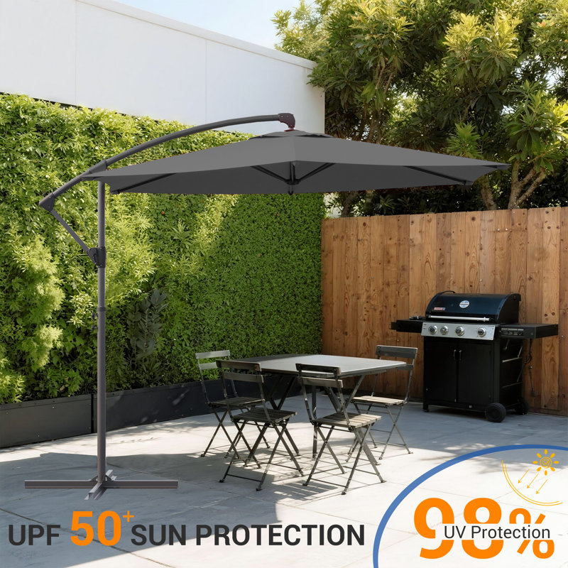 Parasol de patio décalé en porte-à-faux 10 'avec poignée pliable, parapluie extérieur toutes saisons pour terrasse