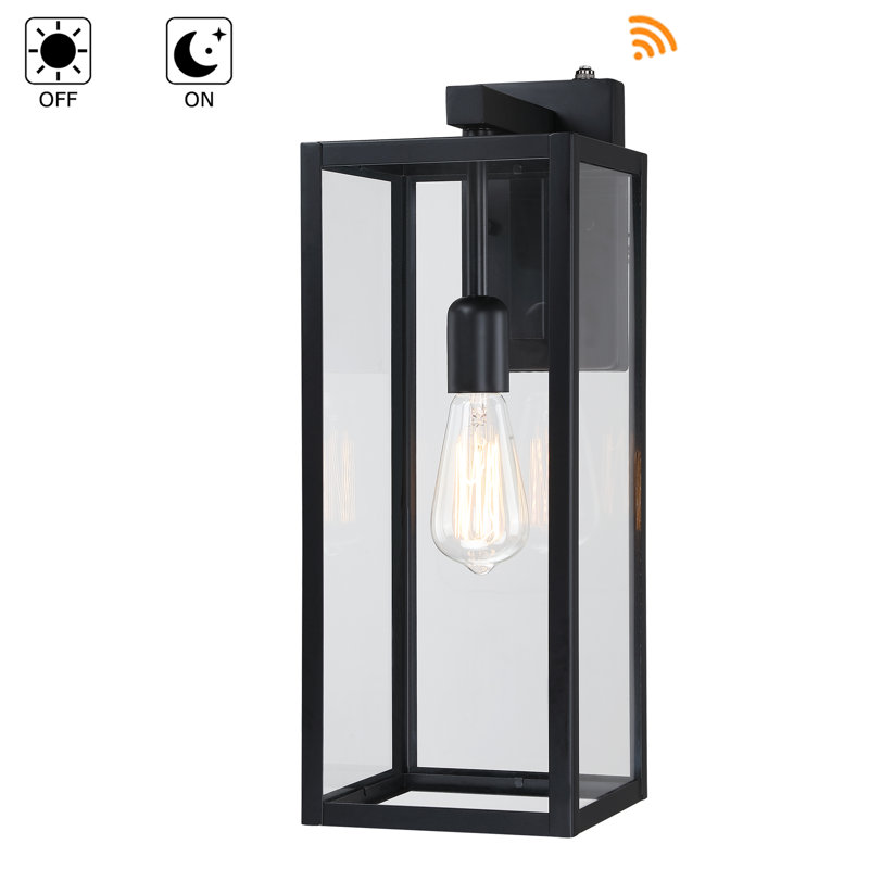 19.2 in. 1-Light Matte Black Hardwired Outdoor Wall Lantern Sconce with Dusk to Dawn