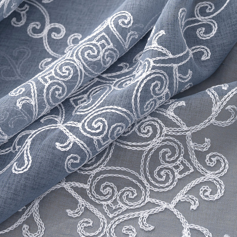 Paire de rideaux semi-transparents brodés Doveon, Bleu, L 36 po x L 96 po