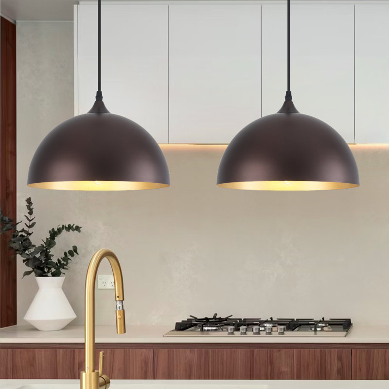  2- light 11.8inches Modern Brown Dome Single Pendant Light For Kitchen,Restaurant Room Aisle, Brown
