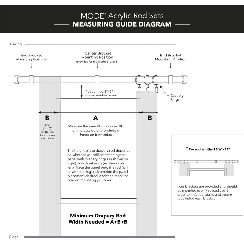 Mode Acrylic Collection 1 1/8 in Diameter Curtain Rod Set with End Cap Finials and Luxe Clear Acrylic Wall Mounted Fixed Length