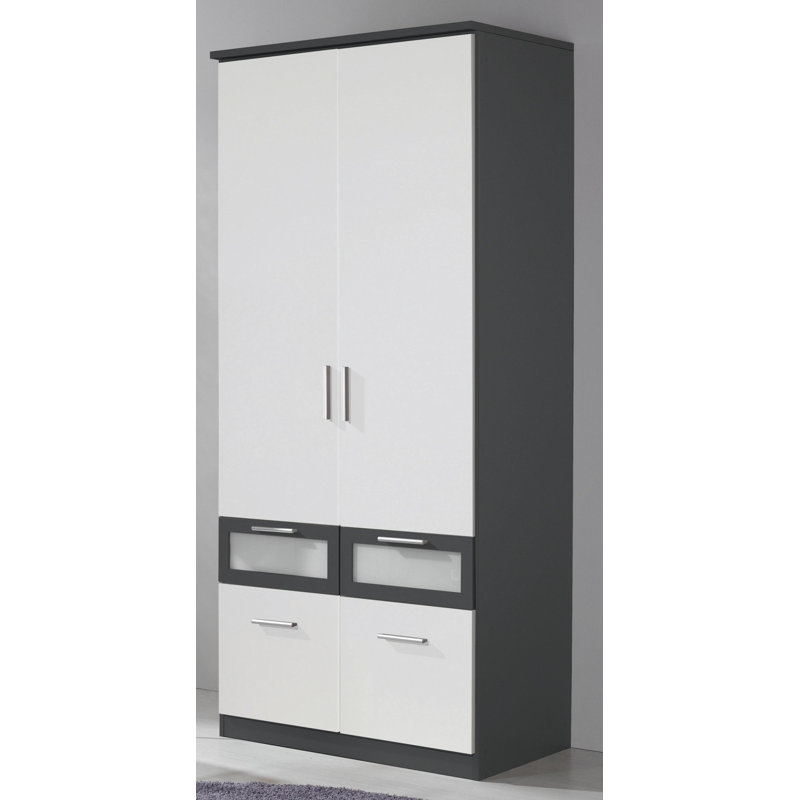 Bochum 2 Door Wardrobe, Alpine white, metallic grey and frosted glass