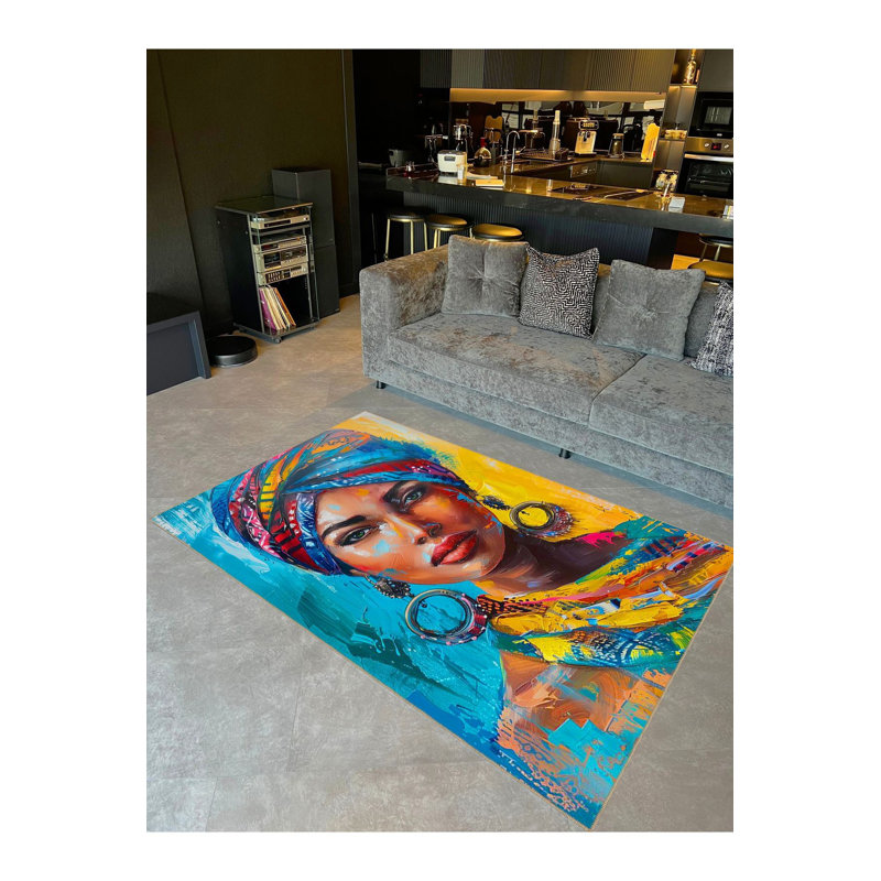 Tapis décoratif lavable à la machine multicolore, Tapis de couloir 3 pi 3 po x 6 pi 7 po