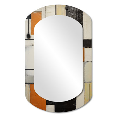 Brown Beige Black Retro Modernism - Abstract Collages Asymmetrical Unique Wall Mirror, Modern Cylinder Mirror, Printed Metal Art