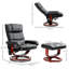 Fauteuil inclinable de massage avec repose-pieds, fauteuil inclinable pivotant et repose-pieds, fauteuil inclinable en similicuir avec télécommande, 10 points de vibration et poche latérale, noir