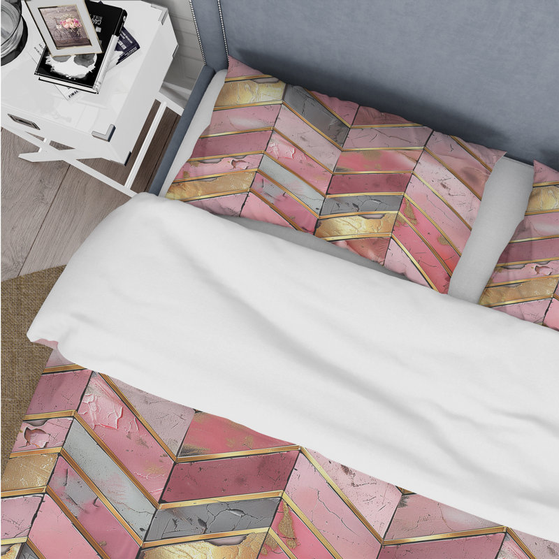 Ensemble de housse de couette Golden Chevron IX - Midcentury, Housse de couette très grand + 2 taies décorativ