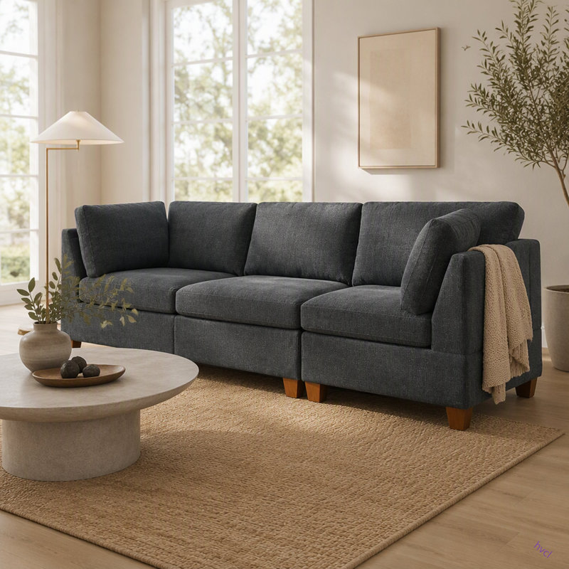 Ensemble de canapé modulaire en chenille gris 6 pièces