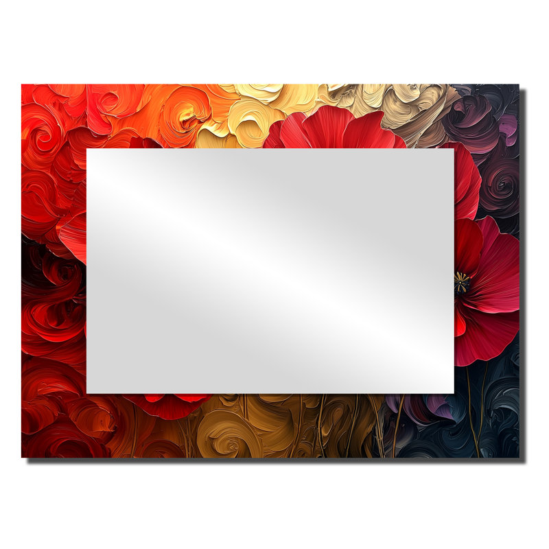 Crimson Serenity Of Vibrant Red Poppies I - Art mural miroir floral - imprimé sur métal, 24 po x 32 po