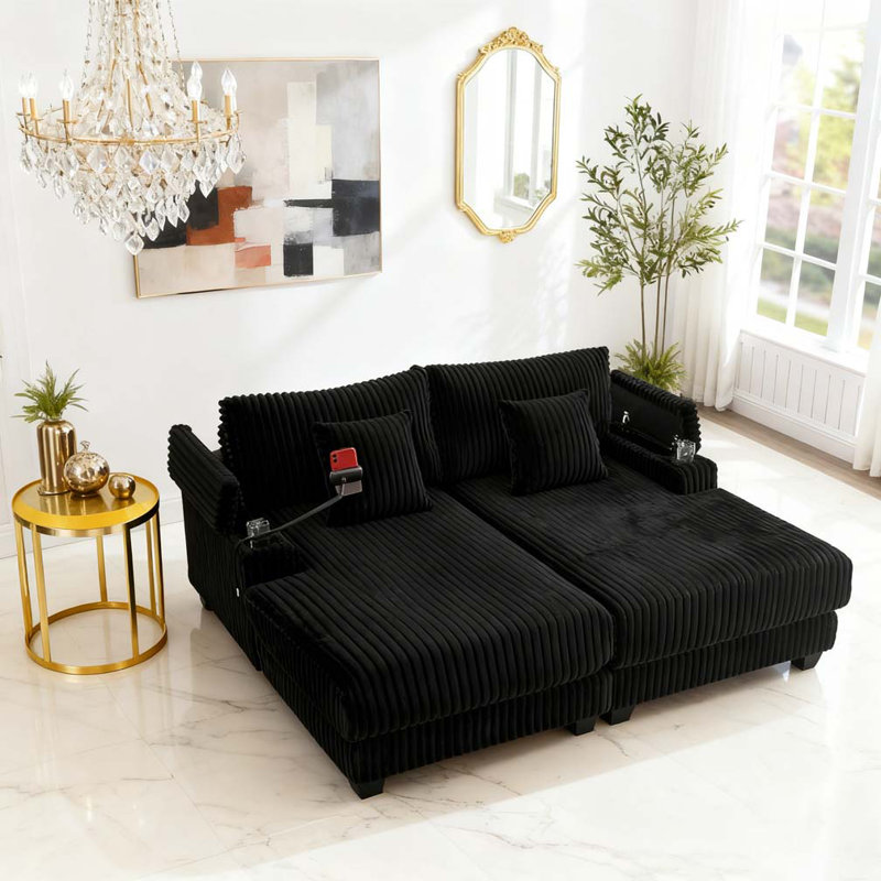 Canapé moderne avec méridienne 75,5 po, Noir