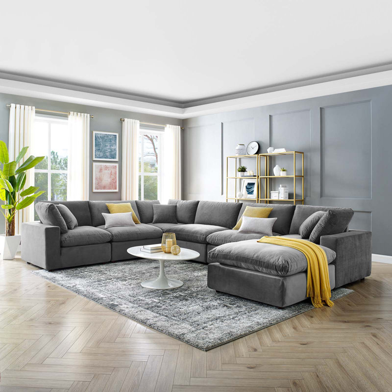 Canapé modulaire en velours rembourré 7 pièces Modway Commix, Gris