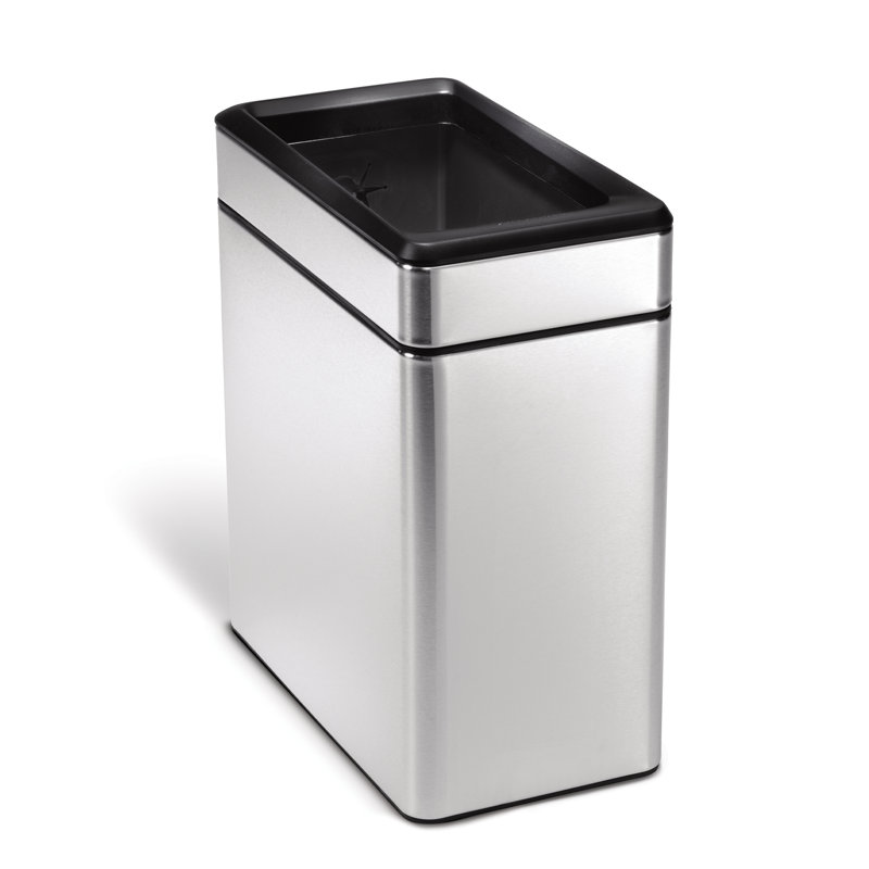 simplehuman 10 Liter / 2.6 Gallon Profile Open Trash Can, Brushed Stainless Steel