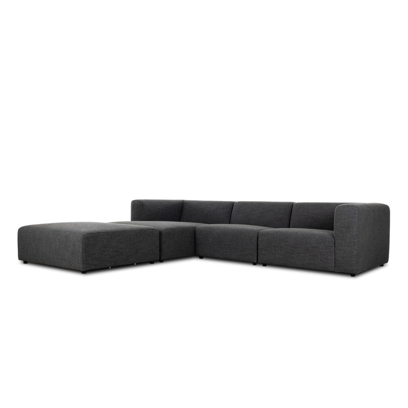Lawndale 3PC LAF Sectional W/ Ottoman-Saxon Charcoal, Left Hand Facing, Saxon Charcoal Polyester Blend