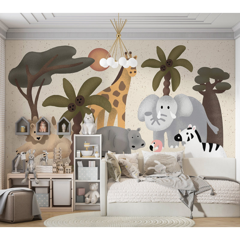 Kids Wallpaper Wall Mural - Jungle Animals, 59" W x 41" L