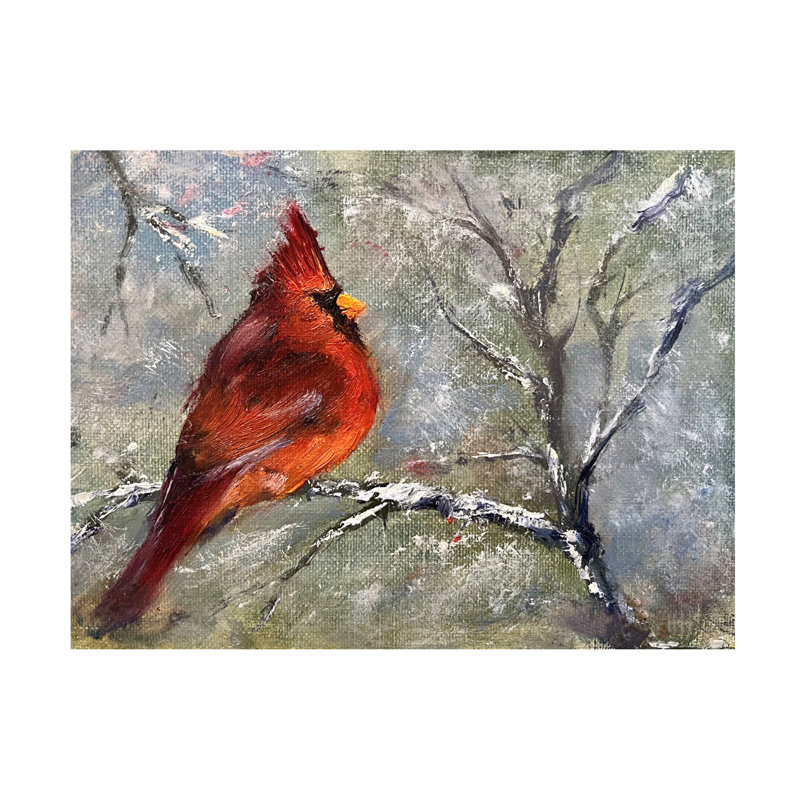 «Cardinal In Snow II» sur, H 18 po x l 18 po