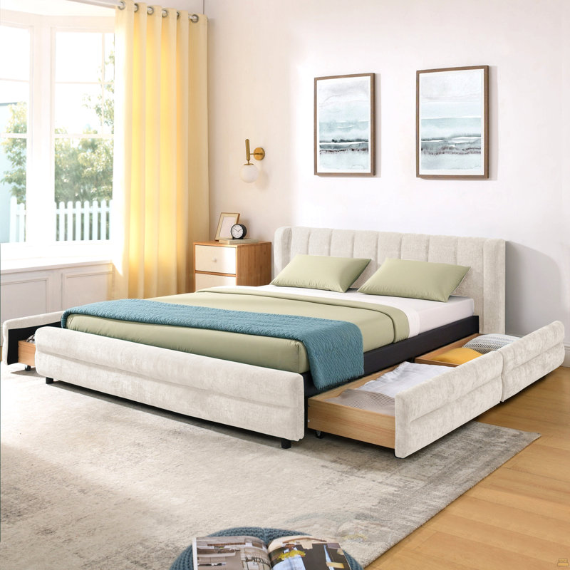 Grand cadre de lit tapissier grand avec tissu épais, cadre de lit rembourré confortable, tissu chenille, avec tête de lit et cadre de lit uni