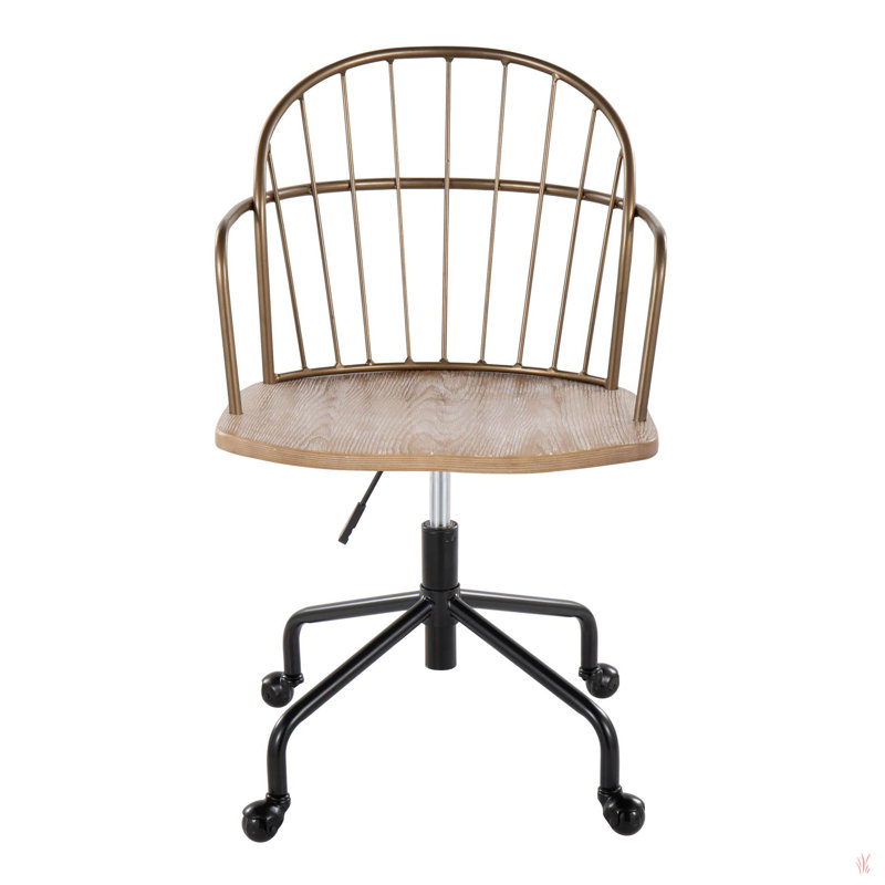Eliab Metal Spindle Back Swivel Task Chair, Antique Copper/White Washed Wood