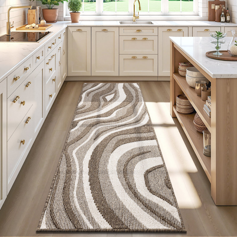 OverSize Wear-resistant Kitchen Mats (Set of 2), Brown/Beige