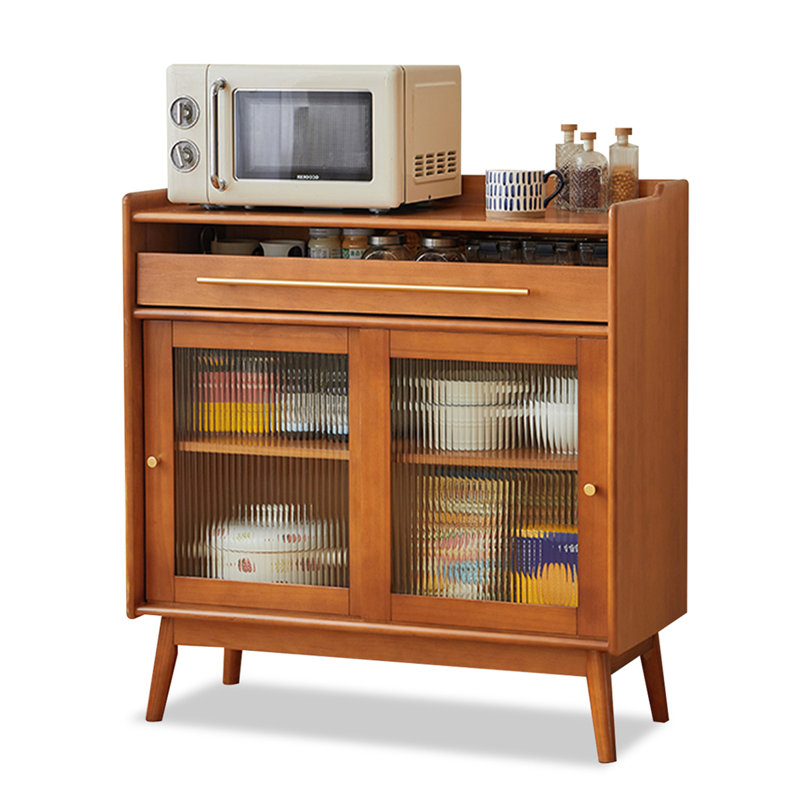 Buffet en bois massif et en verre de style scandinave, H 37 po x l 35,4 po x P 15,7 po