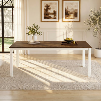 Table de salle à manger extensible, rallonge amovible, conception rectangulaire à deux tons, pieds tournés, maison de campagne moderne, salle à manger