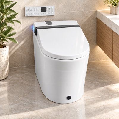 Toilette intelligente une pièce noire avec réservoir intégré, couvercle à ouverture / fermeture automatique, capteur de pied, bidet et siège chauffant