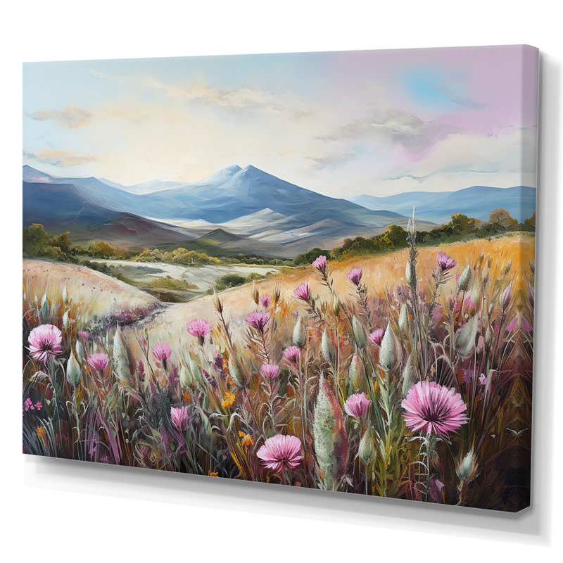 «Purple Thistle Field Mountain Charm I», reproduction sur toile, Toile tendue, H 16 po x l 32 po