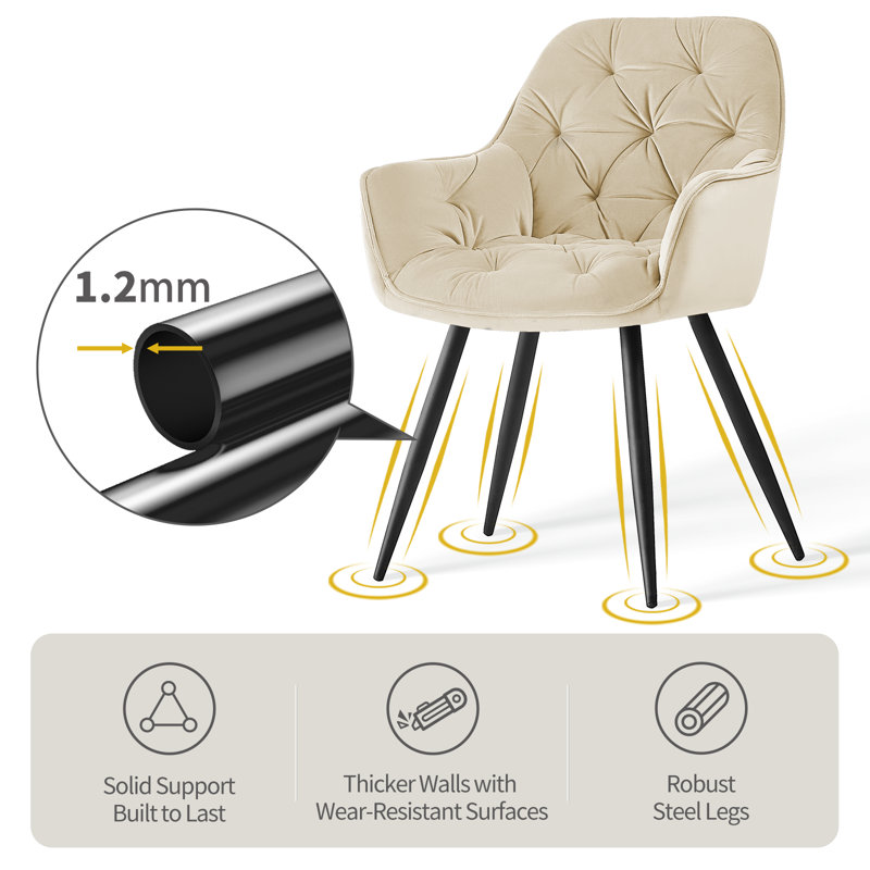Nolen Upholstered Velvet Dining Chair with Arm, Beige