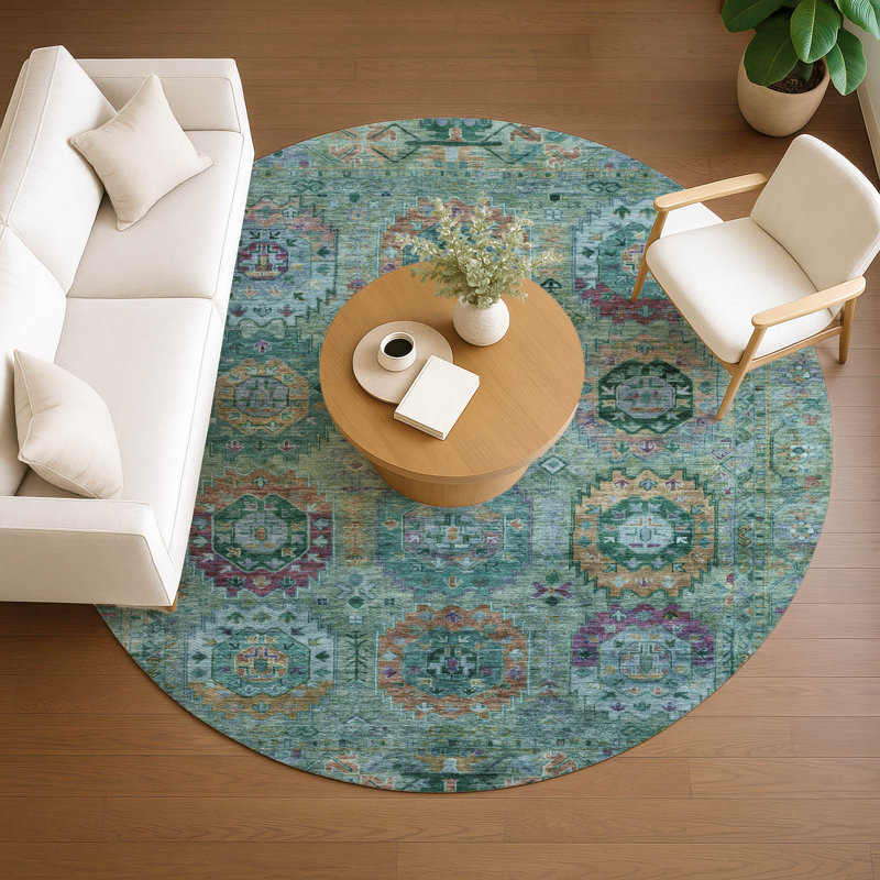 Machine Washable Indoor/Outdoor Bernadette ACN2228 Panel Rug, Round 8'