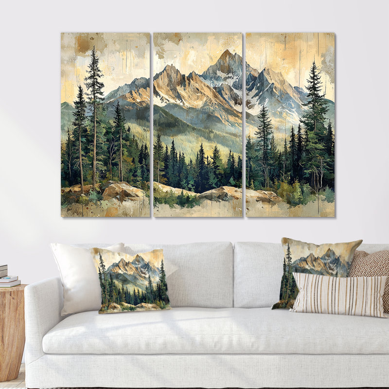 Paysage de montagne en montagne I - Art mural montagnes - ensemble de 3, H 40 po x l 60 po, Toile tendue, Ne s’applique pas