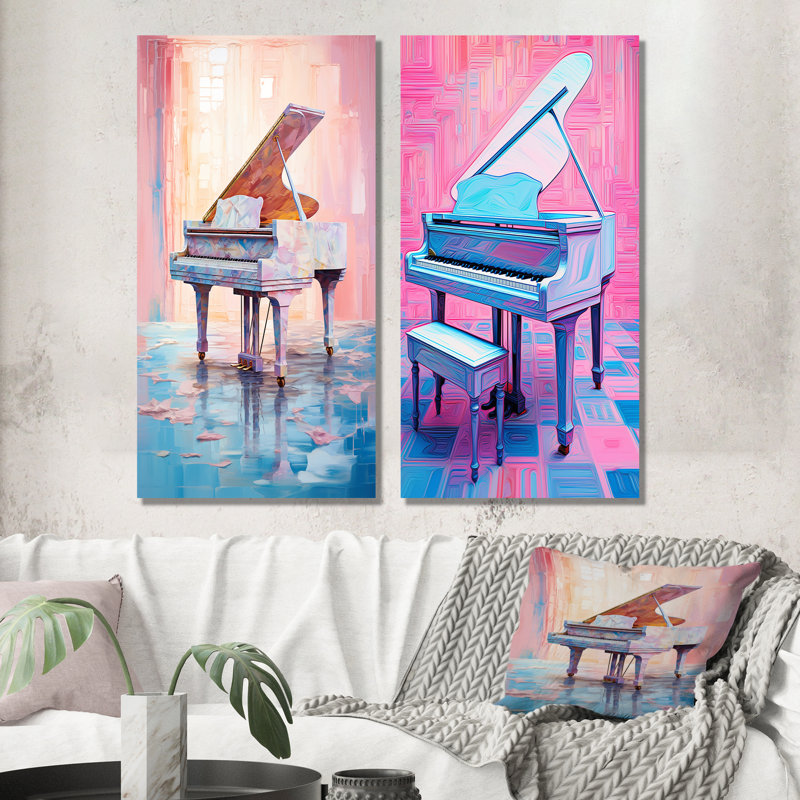 Ensemble de 2 décorations murales en métal Piano Retro Reverberations, H 28 po x l 24 po