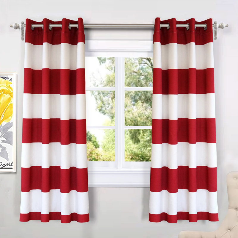 Eastcote Striped Room Darkening Grommet Curtains, Red, 52" W x 63" L