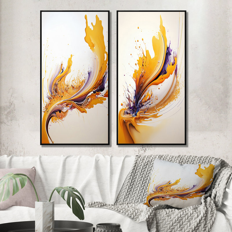 «White And Gold Fusion», 2 pièces sur toile, H 32 po x l 32 po, Cadre noir