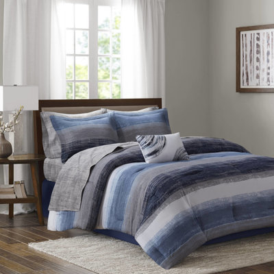 Édredon en microfibre rayée bleu marine 9 pièces pour draps en coton