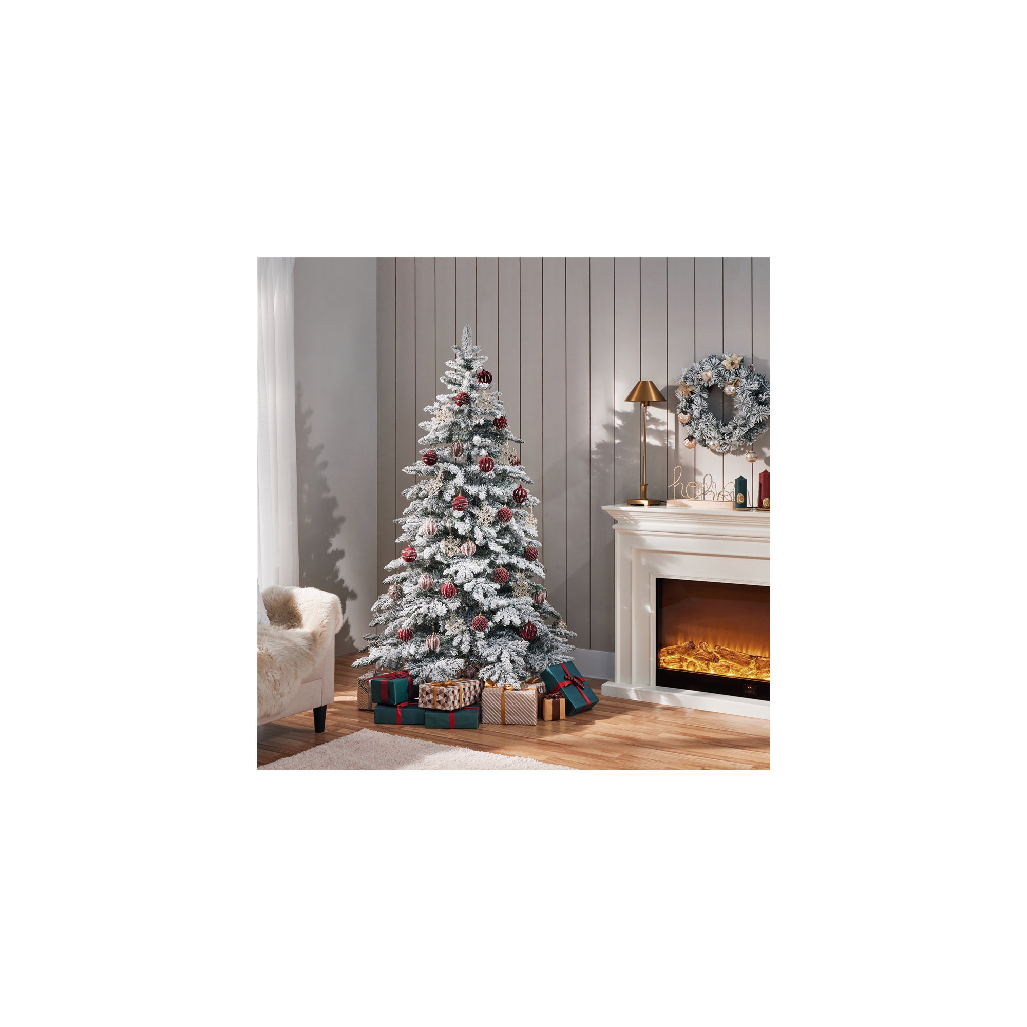 Pre-lit Snow Flocked Fir Christmas Tree, 6' H