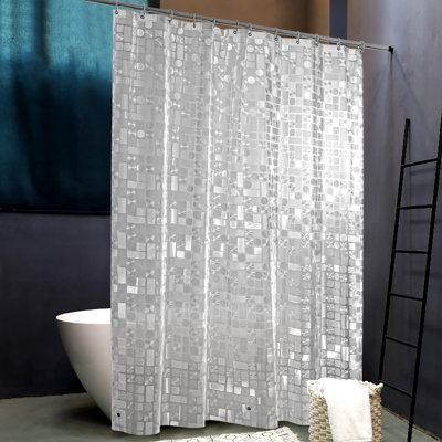 Rideau de douche semi-transparent EVA avec doublure géométrique hydrofuge avec 3 aimants pour la salle de bain, 72 po x 72 po