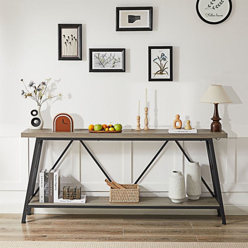 Console pour canapé extra longue avec tablettes, Gris