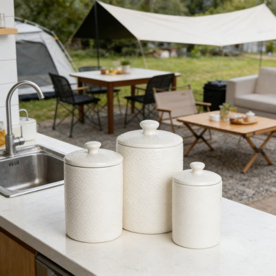 Ensemble de pots de cuisine en céramique avec couvercles hermétiques, contenants de rangement de comptoir 3 pièces pour agrafes pour farine, sucre, café, thé et garde-manger