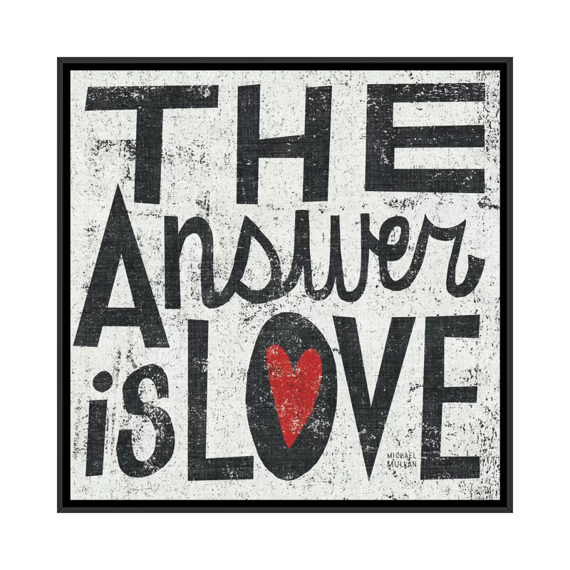 « the answer is love grunge », art textuel sur toile, H 18 po x l 18 po x P 1,5 po, Toile avec cadre noir, Pas de tapis