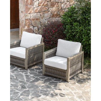 SeeHill Patio Chair, Outdoor Aluminum Chair with Thick Washable Cushions, Rope Weave Outdoor Chair Furniture Patio Sofa Armchair, Deep Seating Patio Furniture for Garden, Porch, Balcony, Gray Oak