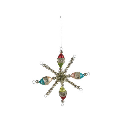 Glass Beaded Snowflake Ornament with Tinsel