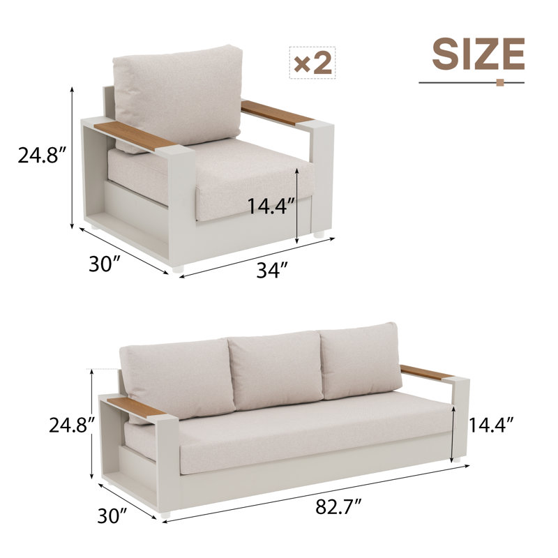 5 - Person Outdoor Seating Group With Armchairs, Beige, Champagne, Armchair Chair